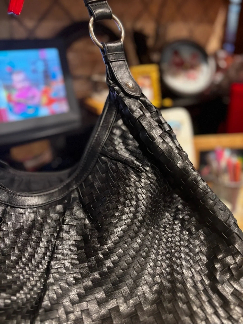 Coldwater Creek Black Leather-Trim Hobo Bag